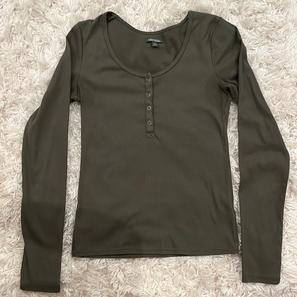 Army Green Quarter Button Up Long Sleeve